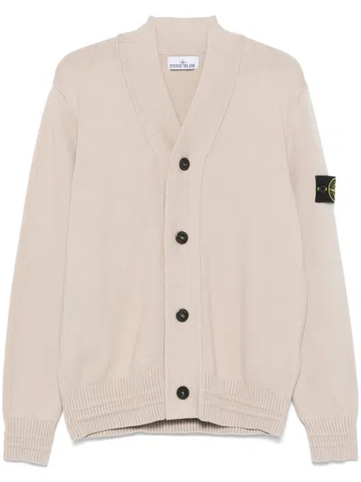 Stone Island Compass-badge Cardigan In Beige