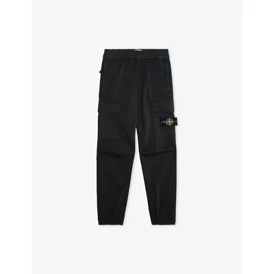 Stone Island Kids' Black Compass-badge Cotton Cargo Trousers 2-