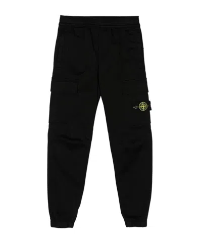 Stone Island Compass-badge Cotton Cargo Trousers In Black