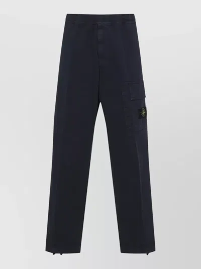 Stone Island Compass Badge Cotton Cargo Trousers Drawstring Hems In Blue