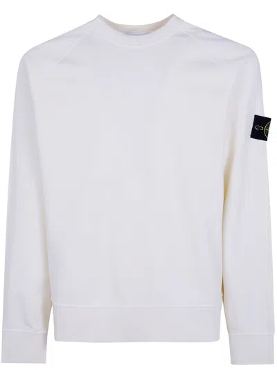 Stone Island Compass Badge Cotton Crew Neck Sweatshirt In White