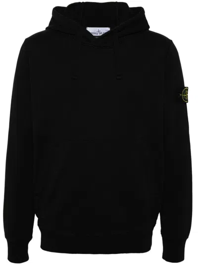 Stone Island Hooded Sweatshirt In Brushed Organic Cotton Fleece In Black