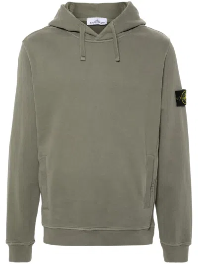 Stone Island Compass-badge Cotton Hoodie In Green