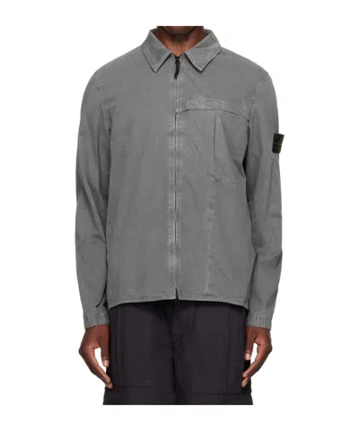 Stone Island Gray Garment-dyed Shirt In V0166 Grey Green