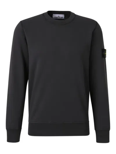 Stone Island Cotton Sweatshirt With Compass Application In Black