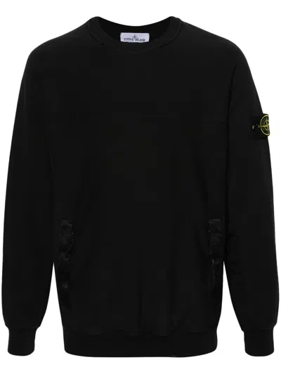 Stone Island Compass-badge Cotton Sweatshirt In Black