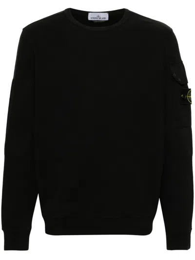 Stone Island Compass-badge Cotton Sweatshirt In Black