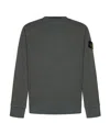 Stone Island Green Crewneck Sweatshirt With Logo Patch On The Sleeve In Cotton Man In Black