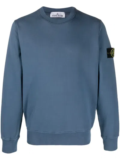 Stone Island Compass-badge Cotton Sweatshirt In Blue