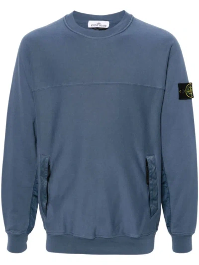Stone Island Compass-badge Cotton Sweatshirt In Blue
