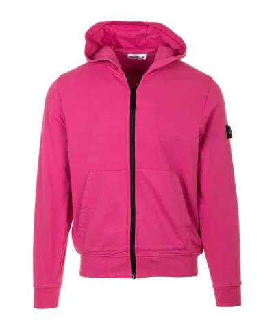 Stone Island Compass-badge Cotton Zip-up Hoodie In Pink