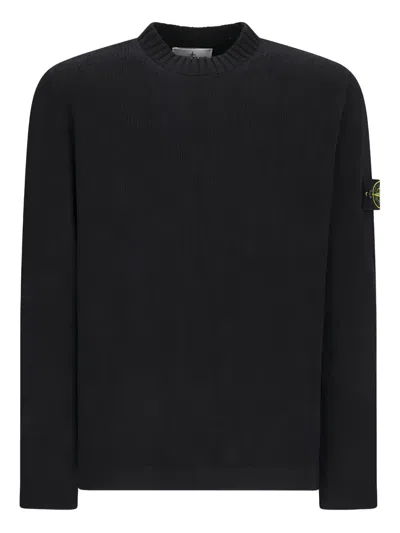 Stone Island Crew Neck Wool Sweater With Reverse Stitch Details Clothing In Black