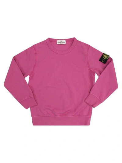 Stone Island Kids' Compass-badge Crewneck Sweatshirt In Pink