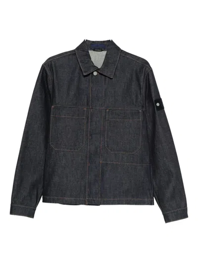 Stone Island Denim Jacket With Long Sleeves And Front Pockets In Gray