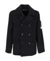 Stone Island Compass Badge Double-breasted Coat In Blue