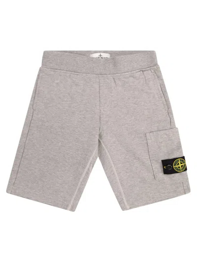 Stone Island Kids' Compass-badge Elasticated Waistband Shorts In Melange Grey