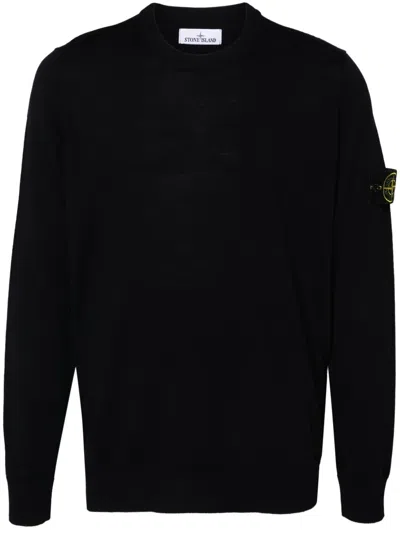 Stone Island Compass-badge Fine-knit Jumper In Black