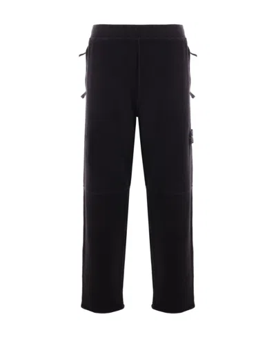 Stone Island Compass-badge Fleece Trousers In Black
