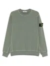 Stone Island Green Crewneck Sweatshirt With Logo Patch On The Sleeve In Cotton Man In Green