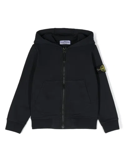 Stone Island Kids' Compass-badge Hooded Bomber Jacket In Blue