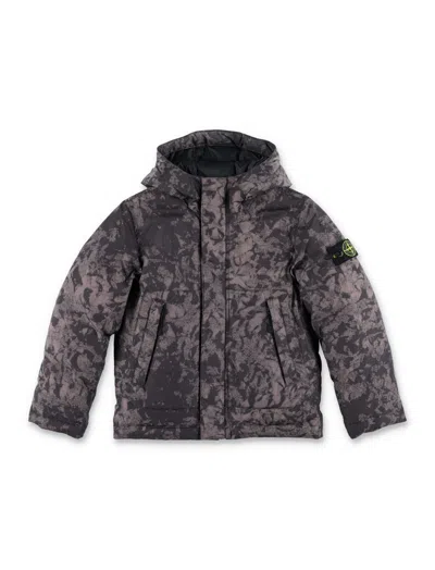 Stone Island Compass-badge Hooded Down Jacket In Black