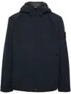 Stone Island Modern Black Leather Jacket With Hood And Zip Closure In 蓝色