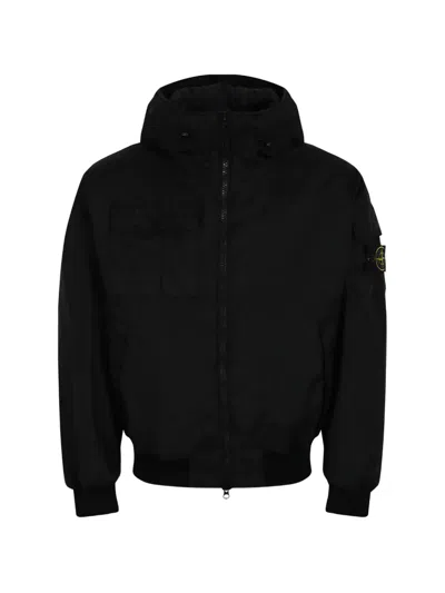 Stone Island Compass-badge Hooded Jacket In Black