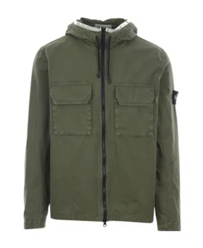 Stone Island Compass-badge Hooded Jacket In Green