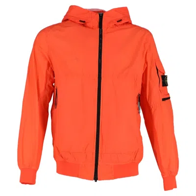 Stone Island Compass Badge Hooded Jacket In Orange Polyamide