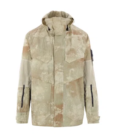 Stone Island Compass-badge Hooded Jacket In Nude