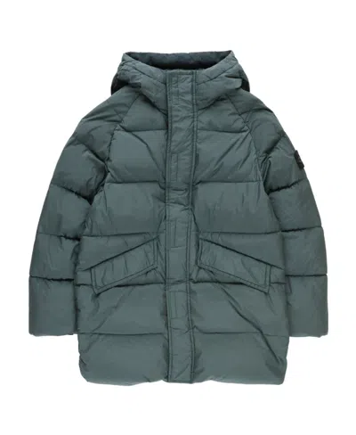 Stone Island Compass-badge Hooded Padded Coat In Green