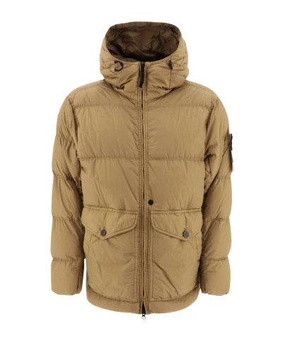 Stone Island Compass-badge Hooded Padded Jacket In Brown