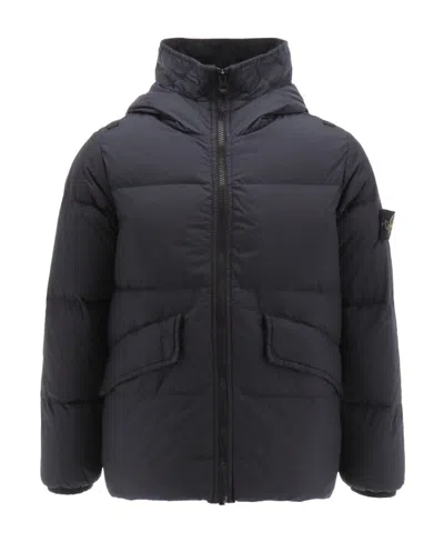 Stone Island Compass-badge Hooded Puffer Jacket In Blue