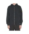 Stone Island Front Zip Closure Grey Zipper Hoodie In Black