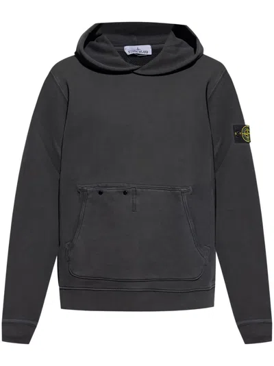 Stone Island Cotton Hoodie With Logo Patch In Grey