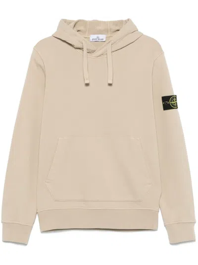 Stone Island Compass-badge Cotton Hoodie In Beige
