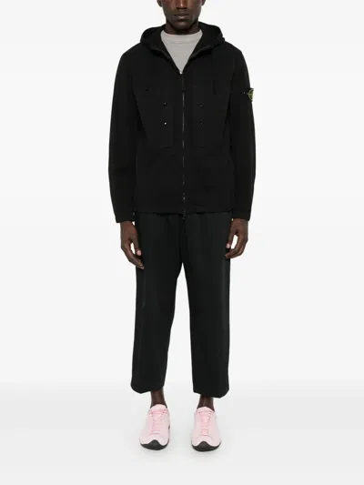 Stone Island Short Stretch Cotton Parka In Black