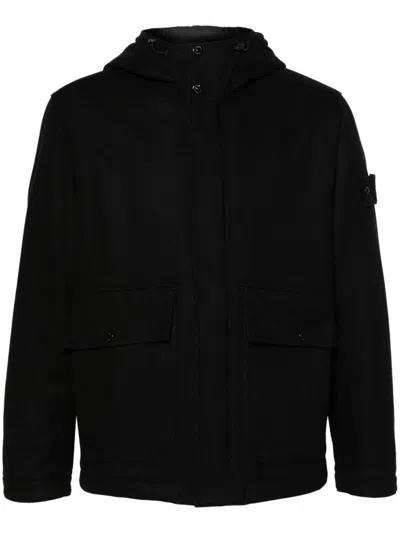 Stone Island Compass Patch Hooded Jacket In Black