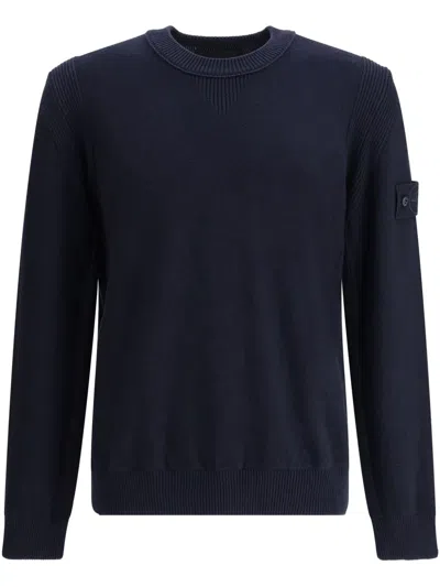 Stone Island Crew Neck Sweater With Ribbed Cuffs And Hem In Black