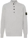 Stone Island Buttoned High Neck Jumper In Grey