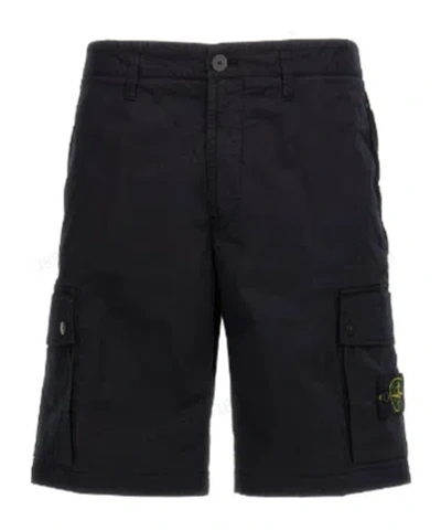 Stone Island Compass-badge Knee-length Cargo Shorts In Blue