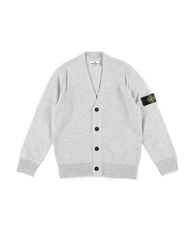 Stone Island Compass Badge Knitted Cardigan In Gray