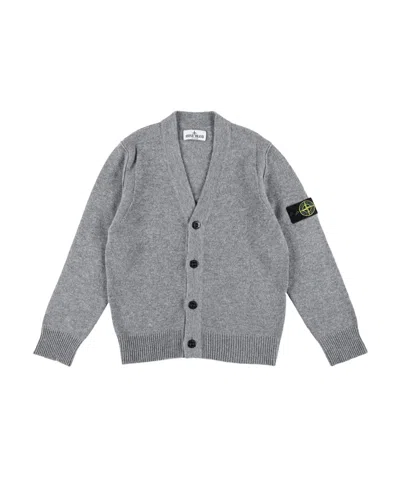 Stone Island Compass Badge Knitted Cardigan In Gray