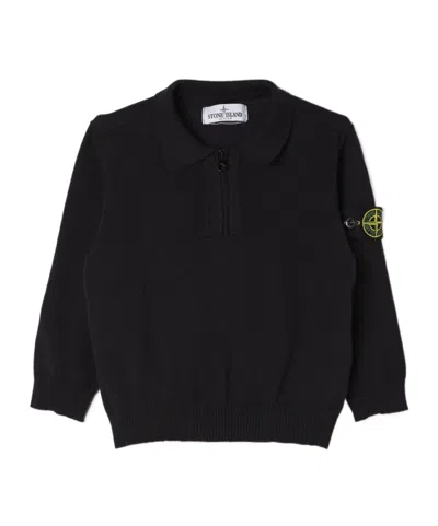 Stone Island Compass-badge Knitted Polo Shirt In Blue