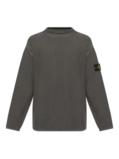 Stone Island Compass-badge Knitted Sweater In Gray