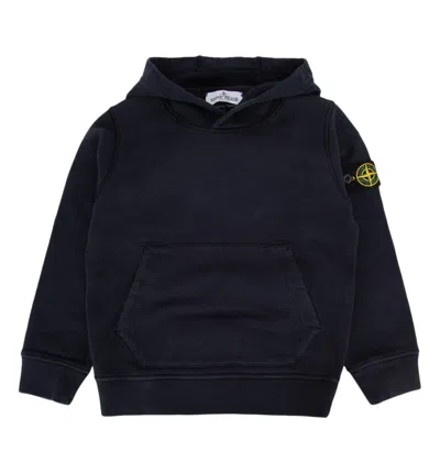 Stone Island Kids' Compass-badge Long-sleeved Hoodie In Blue