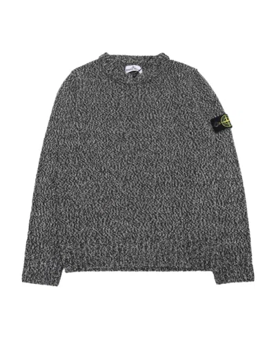 Stone Island Compass-badge Marl-knit Jumper In Blue