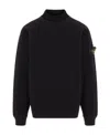 Stone Island Black Sweater With High Neck And Patch Logo On The Sleeve In Wool In Black