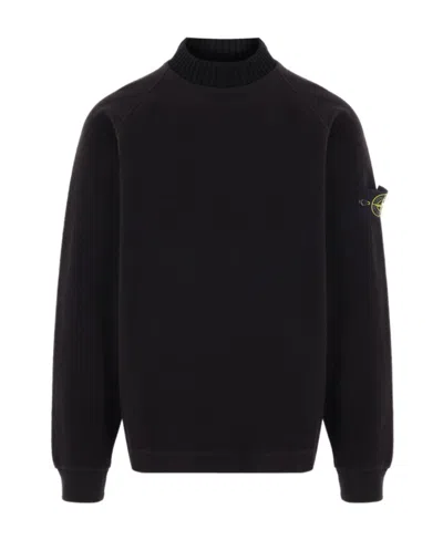 STONE ISLAND STONE ISLAND COMPASS-MOTIF MOCK NECK LAYERED SWEATSHIRT