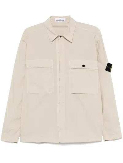 Stone Island Boxy Cropped Jacket With Classic Collar And Subtle Texture In White
